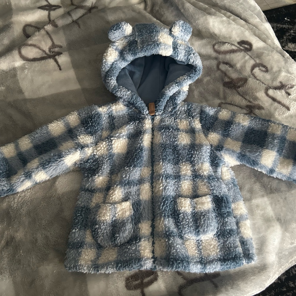 6 mo th baby boy blue plaid Sherpa jacket